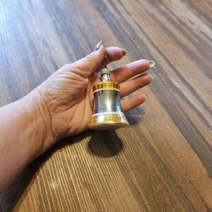 Vintage Glass WWII Gold Blue White Striped BELL Christmas Ornament Shiny Brite